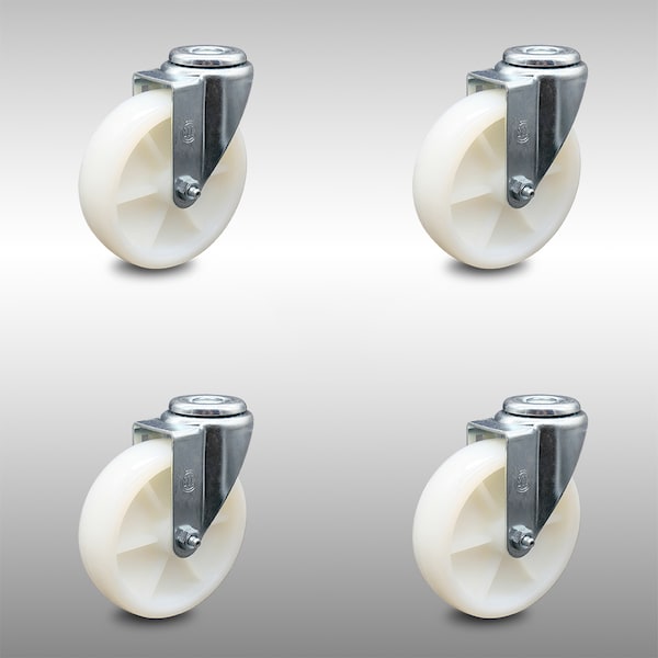 5 Inch SS Nylon Wheel Swivel Bolt Hole Caster Set